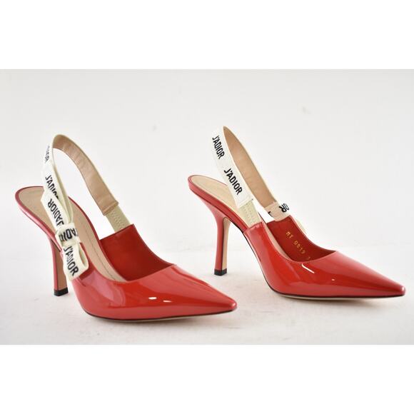 Dior J'adior Red Patent White Black Ribbon Logo Slingback Pump Sandal Heel 36 - Picture 5 of 13